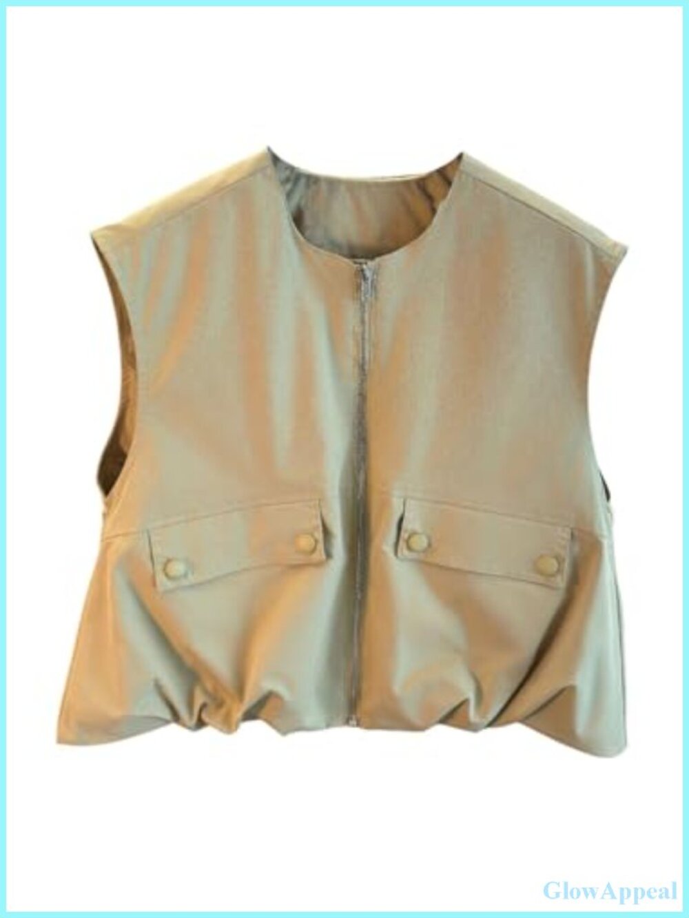 Zip Up Cargo Cropped Vest Bubble Hem Sleeveless Lightweight Windbreaker Jacket